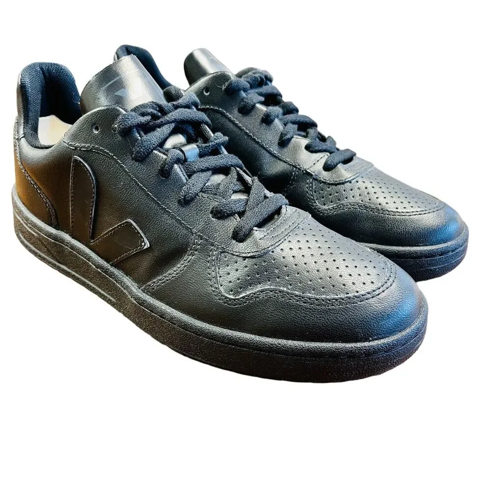 VEJA V-10 Black Leather Sneakers Shoes Lace Up Low Top Sz‎ US 10 UK 8 EU 41